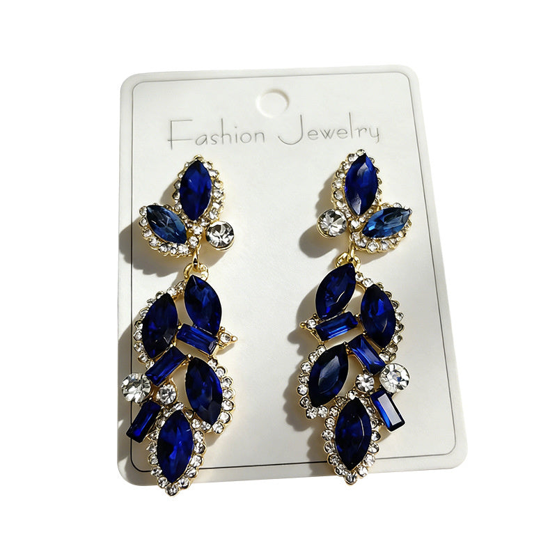 Leaf and Branch Rhinestone Long Luxurious Exquisite Stud Earrings, High-End Slim Party Earrings