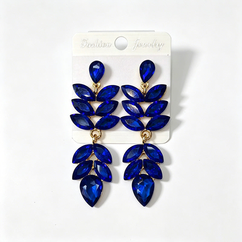 Multi-color crystal wheat ear long water drop earrings, stage performance dress accessories, earrings
