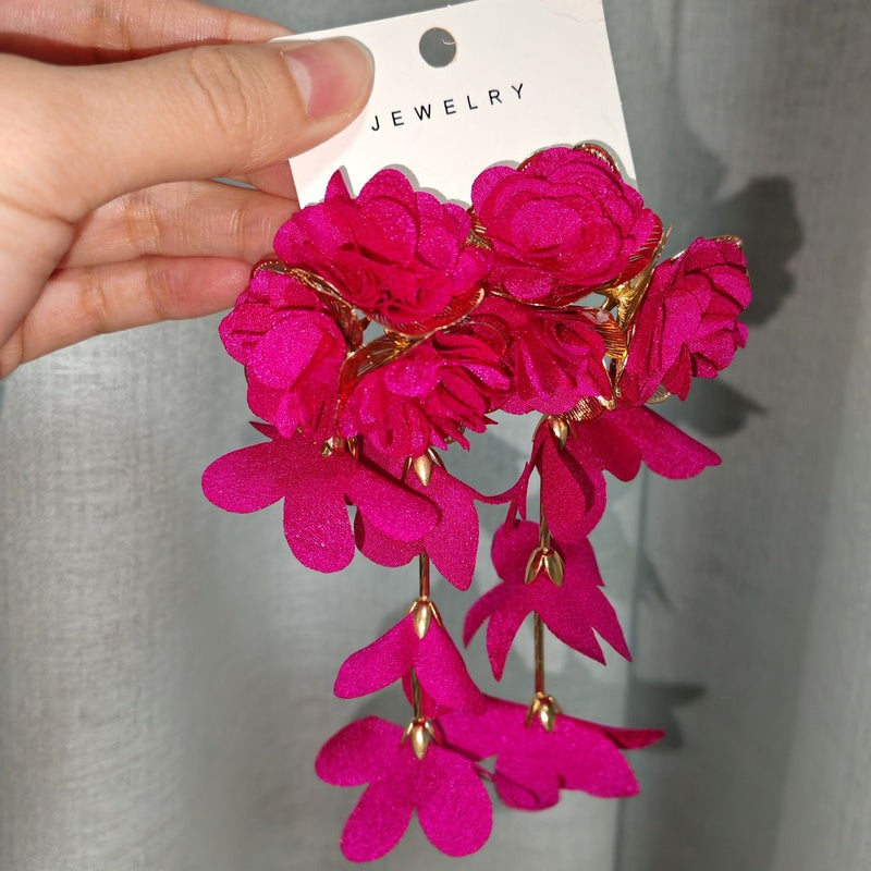 Chiffon flower multi-layered holiday-style earrings, exaggerated earrings with a light luxury feel
