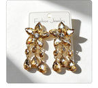 Colorful Gemstone Flower Long Tassel Rhinestone Drop Earrings Fashionable Trendy Women's Ear Accessories