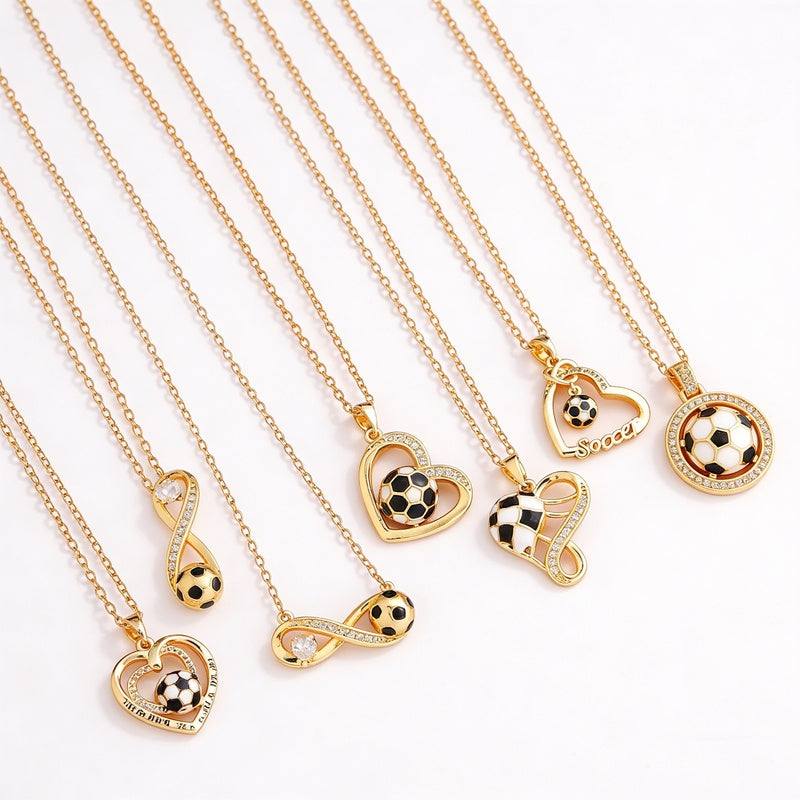 Ink-filled World Cup necklace jewelry, football, light luxury, simple and elegant, alloy heart