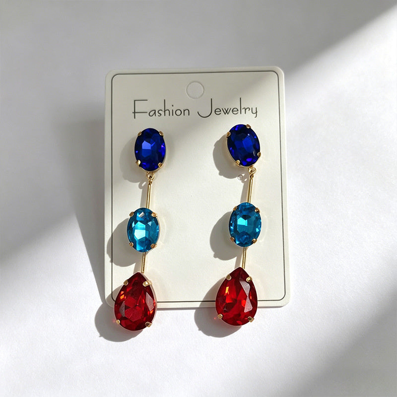 Gradient color stone long earrings, light luxury and elegant, versatile for dating