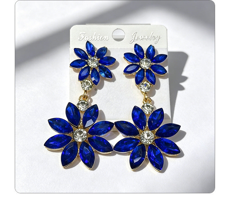 Light luxury style double-layer rhinestone flower for women, high-end versatile commuter earrings