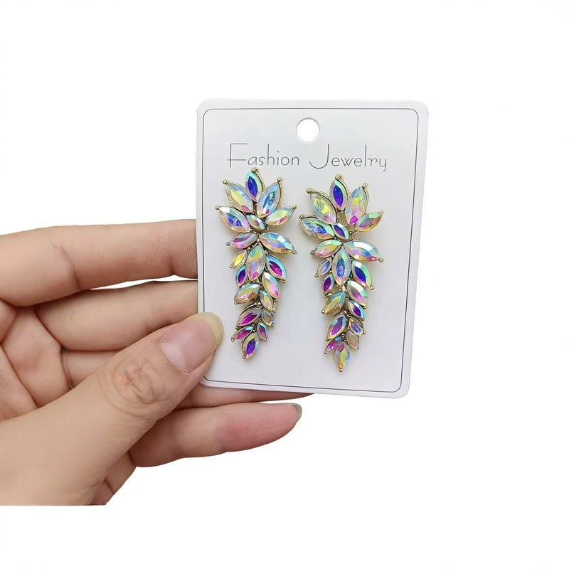Fashionable glass earrings for women, exaggerated long crystal earrings, stylish and elegant pendant jewelry