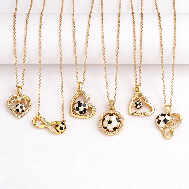 Ink-filled World Cup necklace jewelry, football, light luxury, simple and elegant, alloy heart