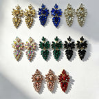 Colorful leaf rhinestone diamond-studded elegant long drop earrings, Hong Kong style party accessories