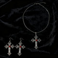 Patterned Cross and Earring Set Dark Punk Style Blood Red Gothic Necklace