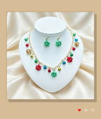 Christmas Multi-element Enamel Necklace Earring Set in Red and Green Colors, Festive Atmosphere Women's Accessories