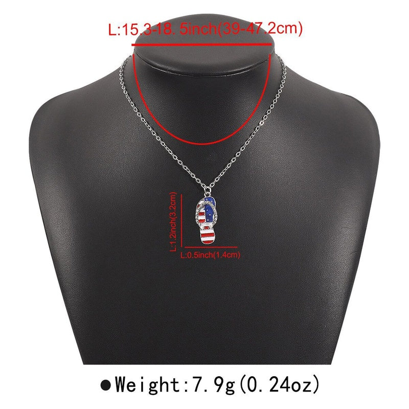 American Independence Day Flag Pendant Necklace with Rhinestones Patriotic Theme Collarbone Chain for Women