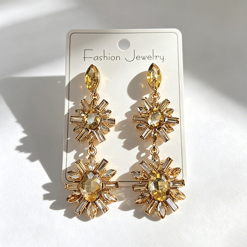 Multi-color rhinestone flower earrings, light luxury and versatile
