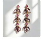 Leaf-shaped colorful diamond long earrings marquise-shaped rhinestones, suitable for pairing with dresses, creating a light and luxurious atmosphere