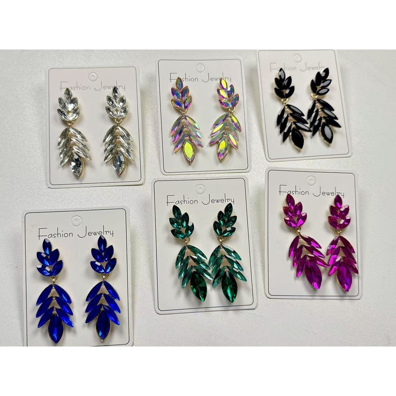 Fashionable Leaf for Women, Light Luxury Exaggerated Earrings with Crystal Tassels