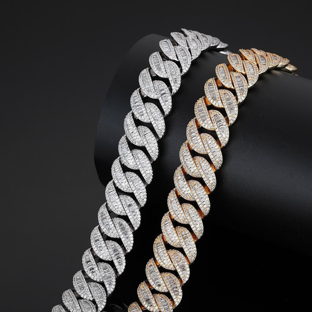 18mm Hiphop Cuban Link Chain Necklace 16-26", Copper Inlaid Zircon Bracelet 7-8-9 inches