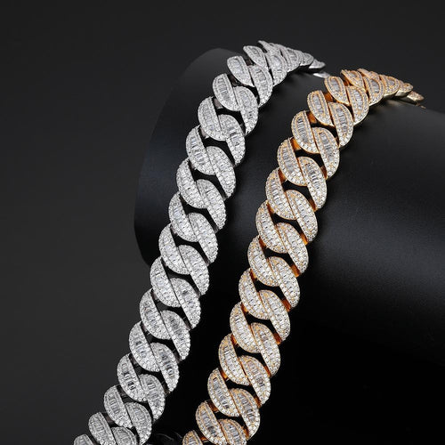 18mm Hiphop Cuban Link Chain Necklace 16-26", Copper Inlaid Zircon Bracelet 7-8-9 inches