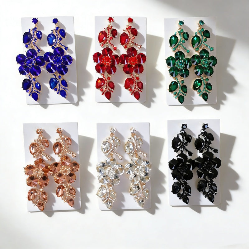 Long with red gemstones, bold and unique, light luxury earrings, palace style, women's evening party teardrop earrings