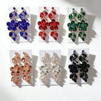 Long with red gemstones, bold and unique, light luxury earrings, palace style, women's evening party teardrop earrings