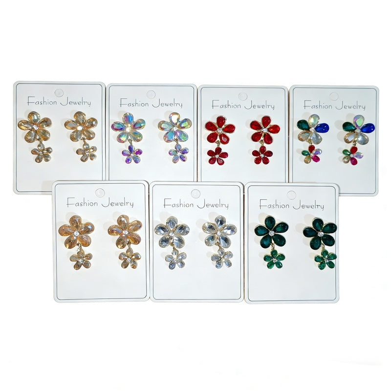 French-style light luxury creative unique champagne-colored zircon flower niche versatile fashion earrings
