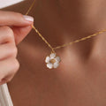 Plated Enamel Gold Sakura Flower Necklace, Christmas Gift, Gift for her, Everyday Necklace