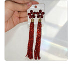 Glass Flower Tassel Earrings, Exaggerated Long Style, Fashionable and Elegant Ear Accessories