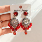 Bohemian style earrings with glass tassels, exaggerated and stylish