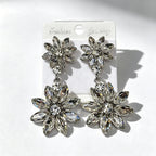 Light luxury style double-layer rhinestone flower for women, high-end versatile commuter earrings