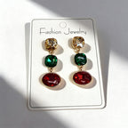 Luxury three-color gemstone with oval teardrop shape, available in multiple colors, durable and non-fading, fashionable earrings