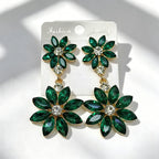 Light luxury style double-layer rhinestone flower for women, high-end versatile commuter earrings