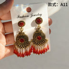 Bohemian style earrings with glass tassels, exaggerated and stylish