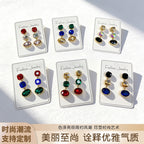 Luxury three-color gemstone with oval teardrop shape, available in multiple colors, durable and non-fading, fashionable earrings