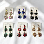 Multi-color rhinestone flower earrings, light luxury and versatile