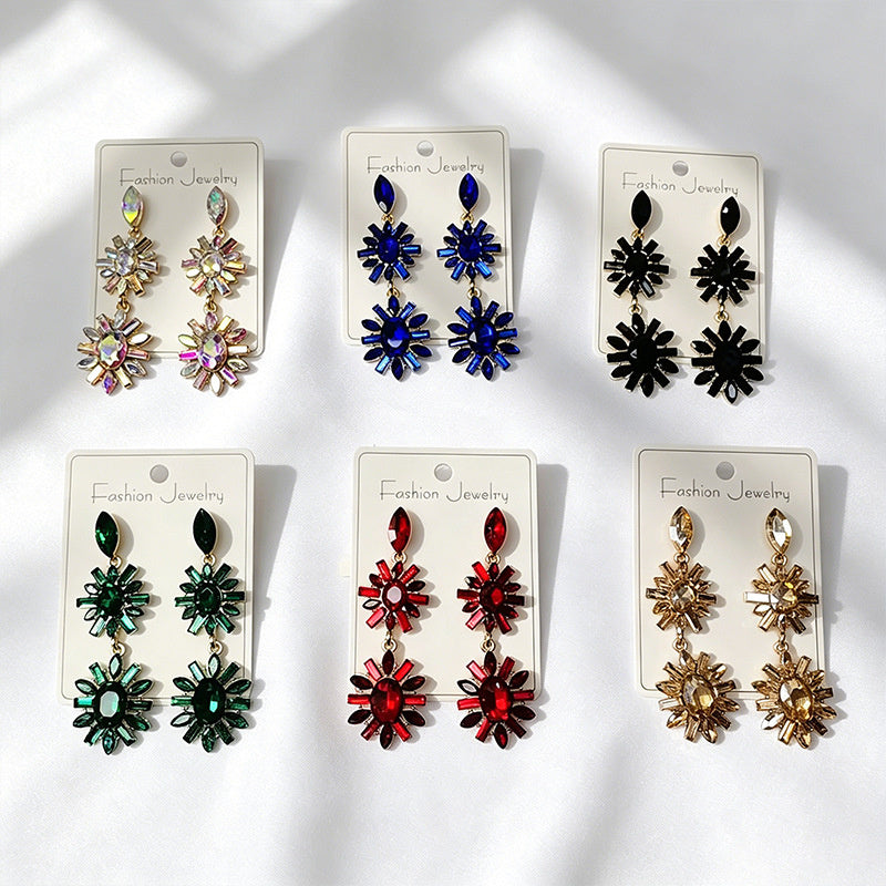 Multi-color rhinestone flower earrings, light luxury and versatile