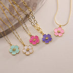 Plated Enamel Gold Sakura Flower Necklace, Christmas Gift, Gift for her, Everyday Necklace