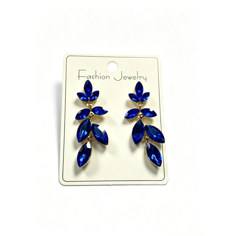Fashionable and elegant leaf crystal earrings, long tassels, high-end versatile earrings for women, available in multiple colors