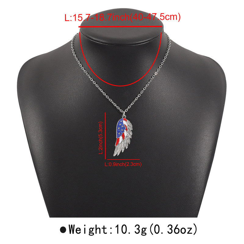 American Independence Day Flag Pendant Necklace with Rhinestones Patriotic Theme Collarbone Chain for Women