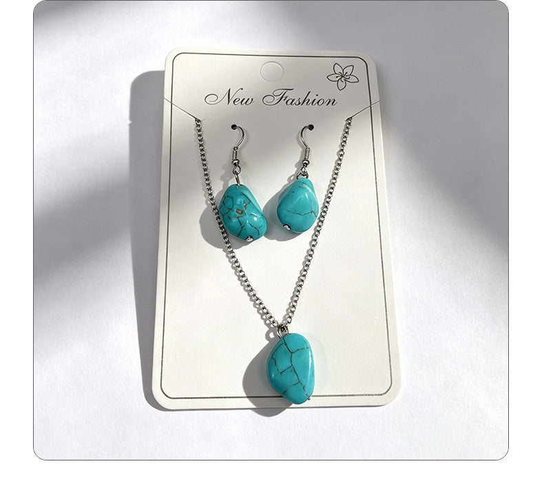 Distressed turquoise earring and necklace set, distressed alloy jewelry, bohemian style accessories