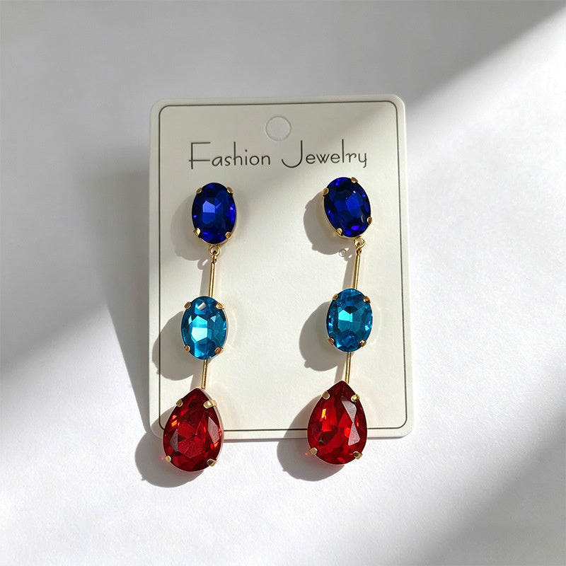 Gradient color stone long earrings, light luxury and elegant, versatile for dating