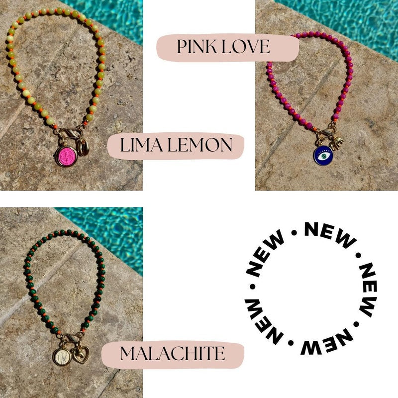 18" Custom Carabiner Charm Gemstone Beaded Necklace| Colorful Necklaces Pick Any 2 Charms| Jewelry Gift for Girls