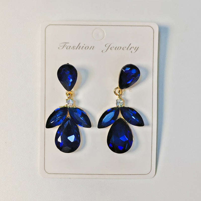Diamond-studded multi-layered leaf drop earrings, high-end earrings