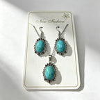 Distressed turquoise earring and necklace set, distressed alloy jewelry, bohemian style accessories