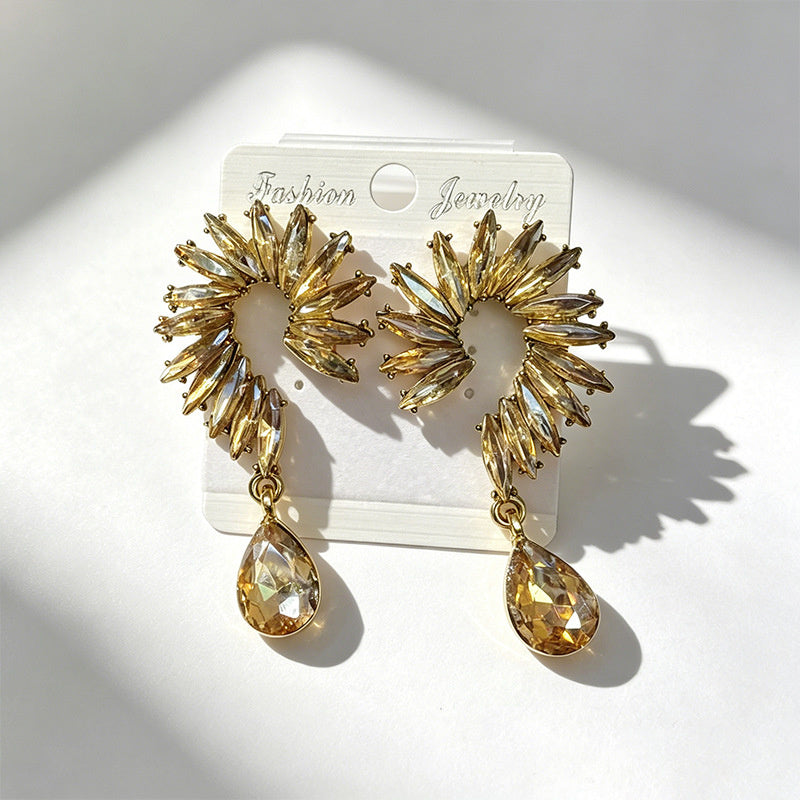 Colorful Stone Water High-End Long Drop Earrings, Versatile Metal Jewelry