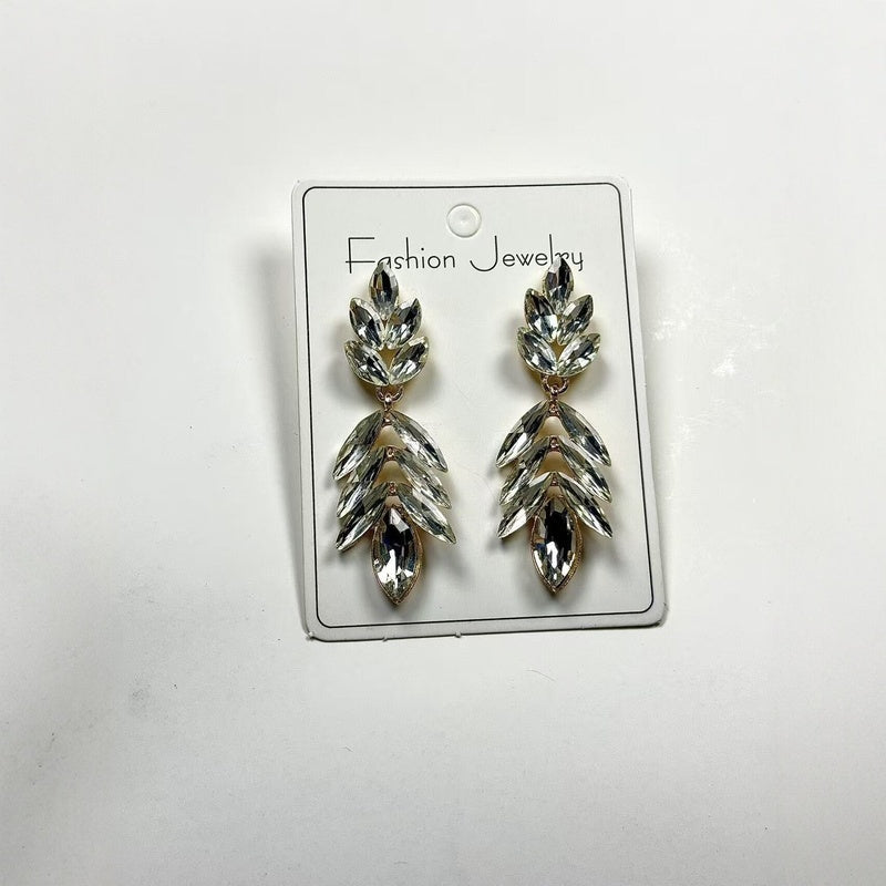 Fashionable Leaf for Women, Light Luxury Exaggerated Earrings with Crystal Tassels