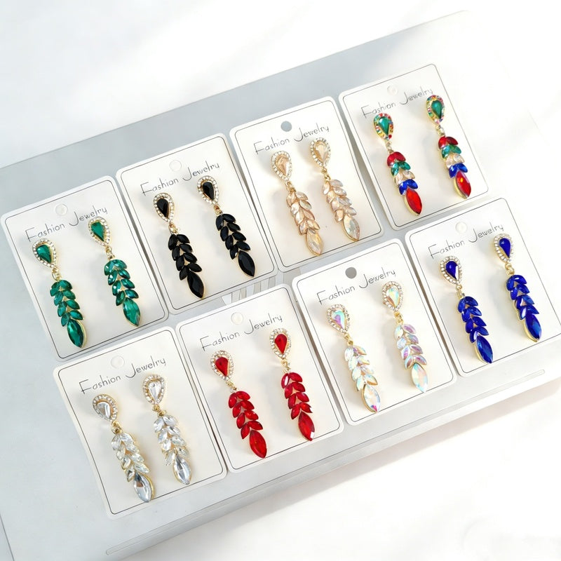 Colorful diamond tassel wheat ear long earrings, fashionable and high-end, exaggerated party statement earrings