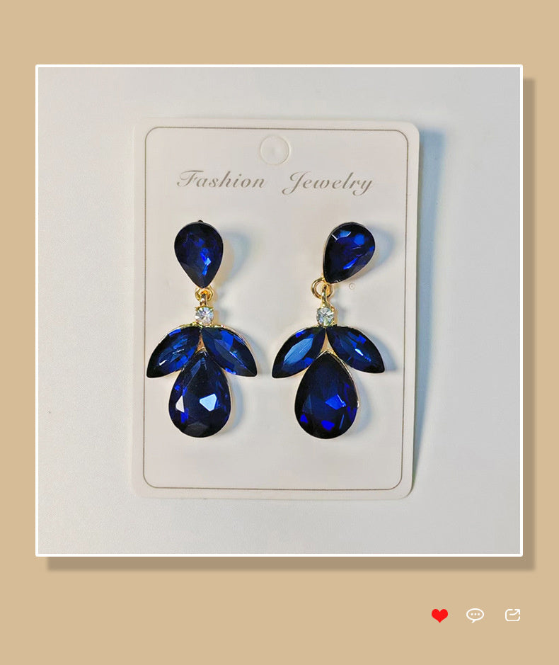 Diamond-studded multi-layered leaf drop earrings, high-end earrings