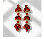 Leaf-shaped colorful diamond long earrings marquise-shaped rhinestones, suitable for pairing with dresses, creating a light and luxurious atmosphere