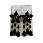 Colorful Gemstone Flower Long Tassel Rhinestone Drop Earrings Fashionable Trendy Women's Ear Accessories