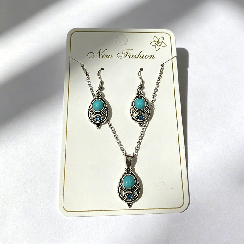 Distressed turquoise earring and necklace set, distressed alloy jewelry, bohemian style accessories