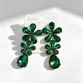 Floral waterdrop rhinestone long elegant multi-color crystal drop earrings, accessories for dress and banquet