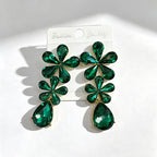 Floral waterdrop rhinestone long elegant multi-color crystal drop earrings, accessories for dress and banquet