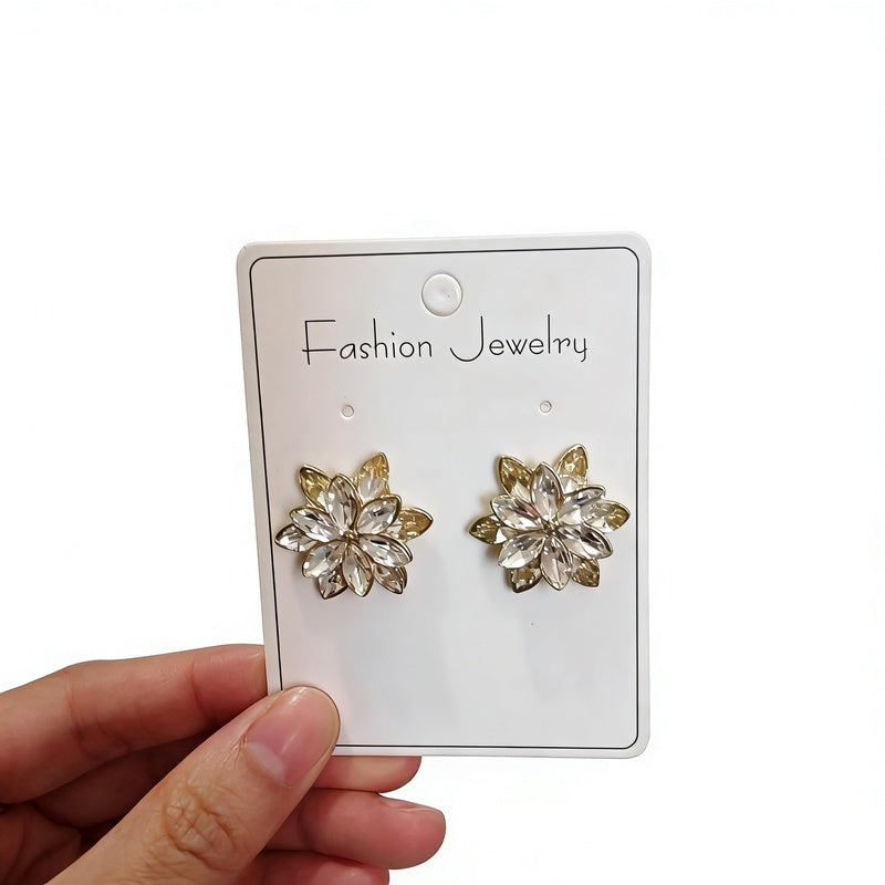 Maillard Champagne Translucent Zircon Double-Layer Snowflake Earrings with a High-End Light Luxury Feel