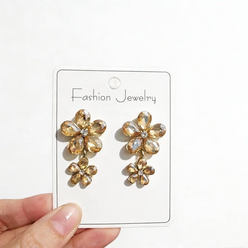 French-style light luxury creative unique champagne-colored zircon flower niche versatile fashion earrings